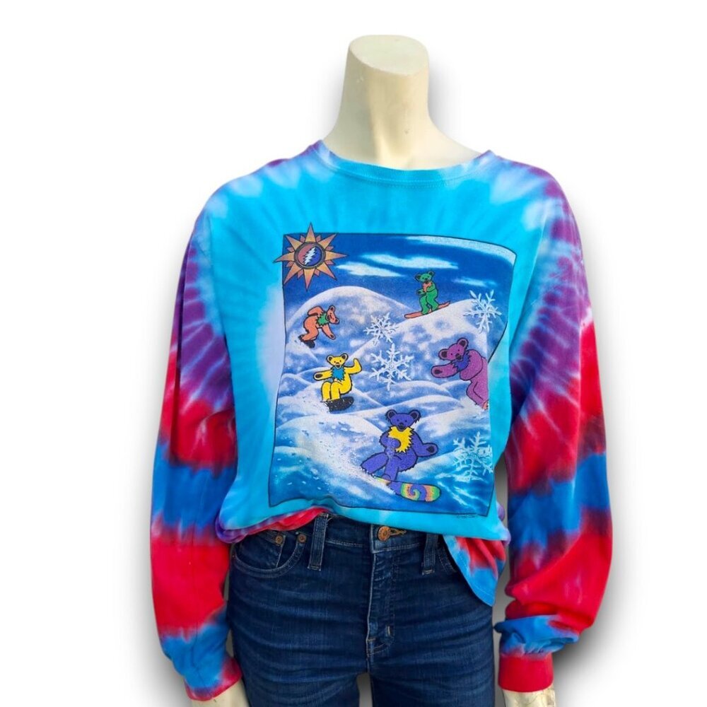 Vintage 1990 Grateful Dead Tie Dye Snowboard Bear Long Sleeve Tee - Picture 2 of 12